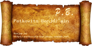 Petkovits Benjámin névjegykártya